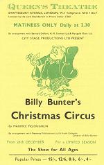 "Billy Bunter's Christmas Circus" Theatre Flyer  1962.